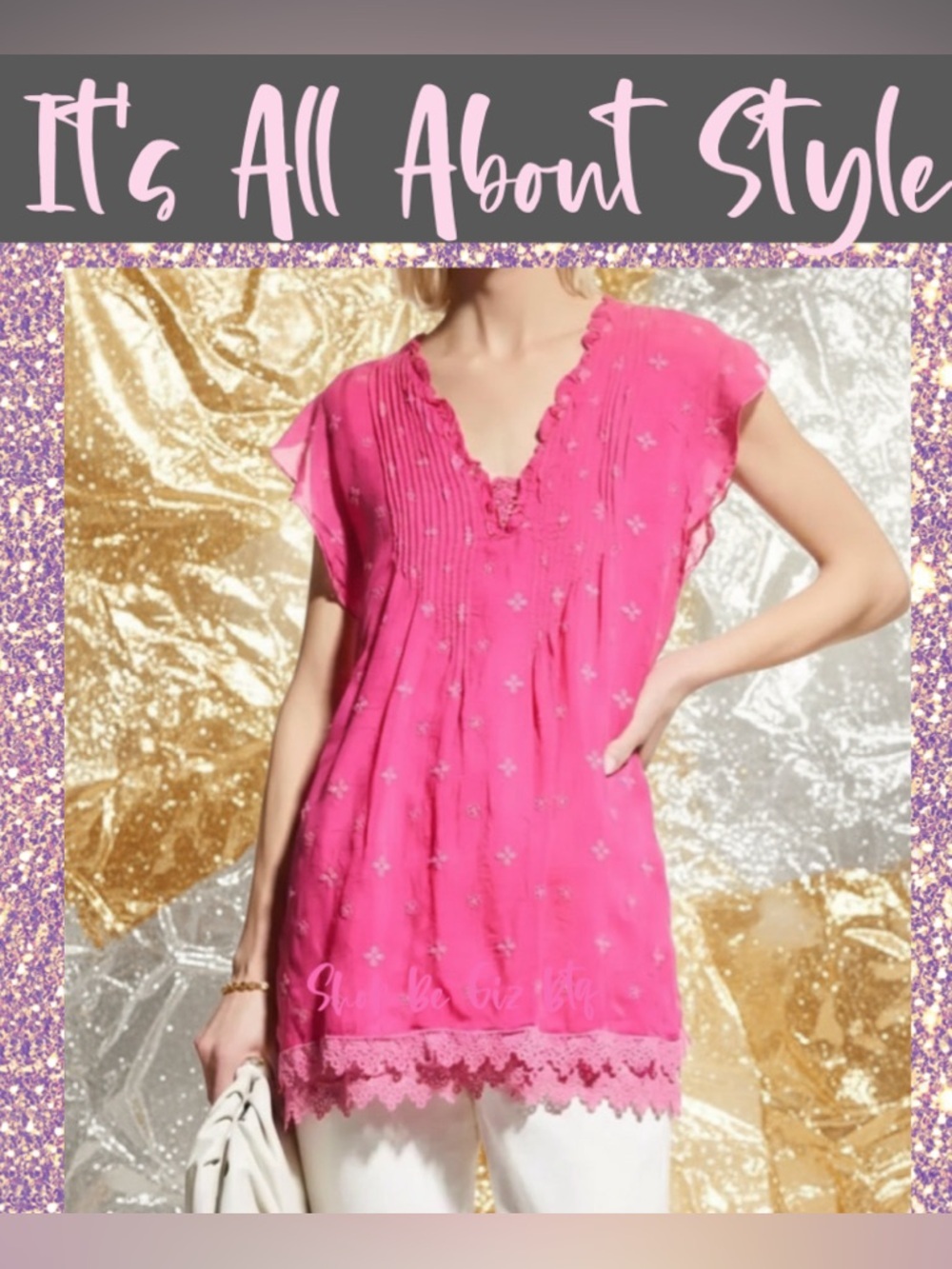 NWT Johnny Was Anthena Embroidery Bright Pink Tunic Tope Size Large